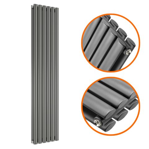 1600 x 354mm Anthracite Double Oval Tube Vertical Radiator 